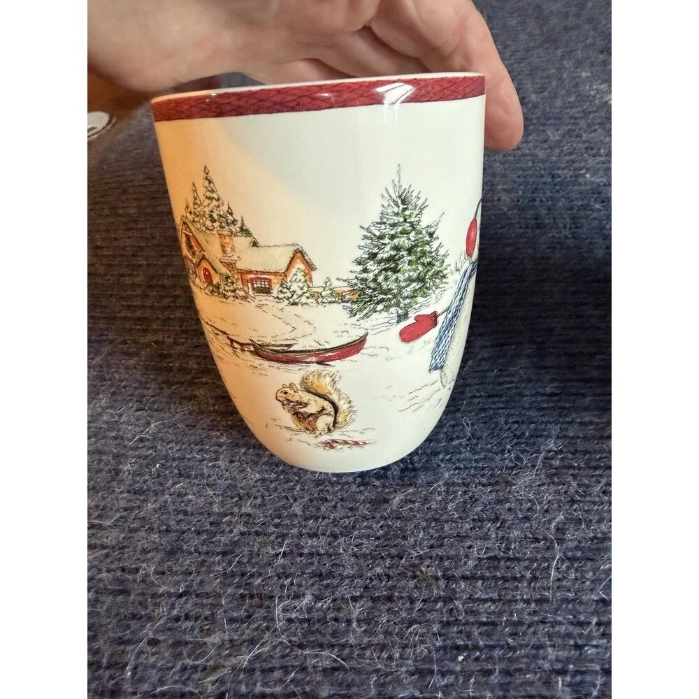 Williams Sonoma Snowman Winter Coffee Mugs 14oz RARE 2004 Set Of 2